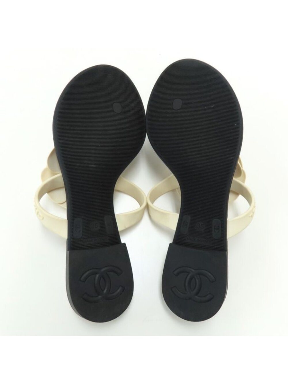 Chanel Camellia Beach Sandals Flat Heel 35 Black White Rubber Thong - Picture 6 of 11